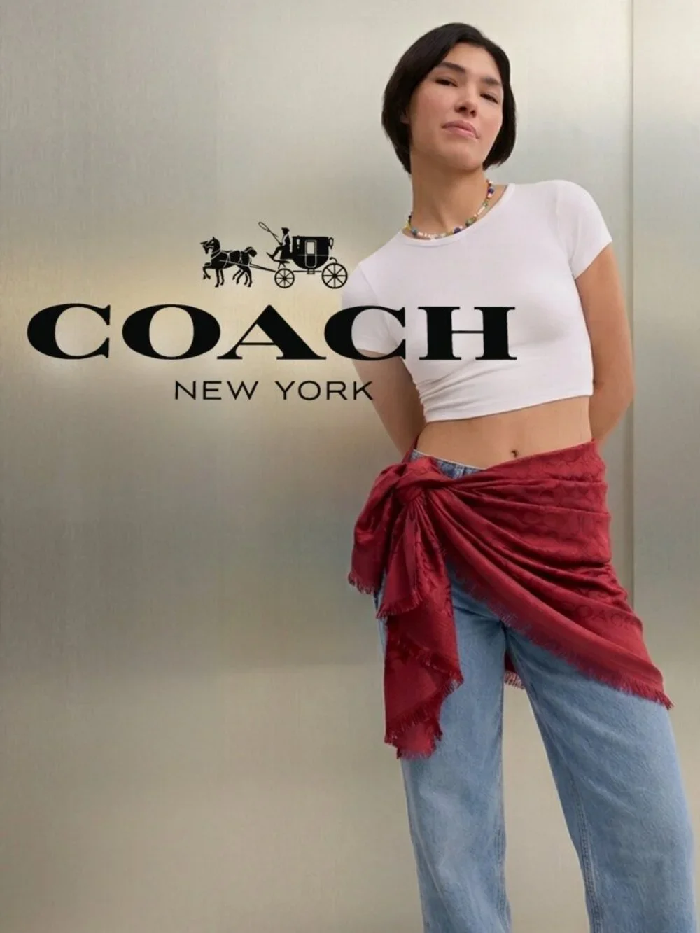 Coach Signature Oversized Wrap/Stole a tonal "C" monogram pattern & fringe edge